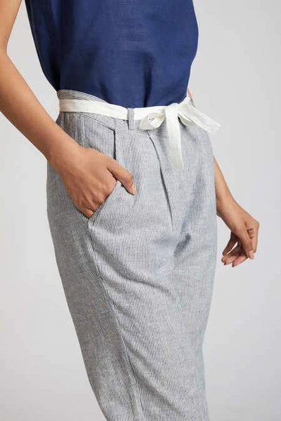 Men's Natural Hemp Culotte Pants - Blue Stripes