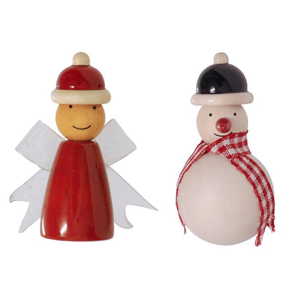 Hand-Crafted Wooden Fridge Magnets - Snowman & Angel (Set of 2)
