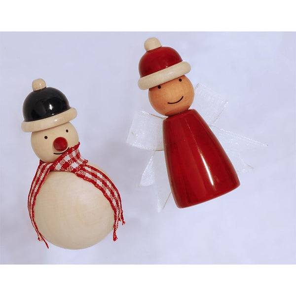 Hand-Crafted Wooden Fridge Magnets - Snowman & Angel (Set of 2)
