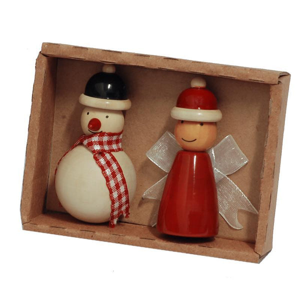 Hand-Crafted Wooden Fridge Magnets - Snowman & Angel (Set of 2)