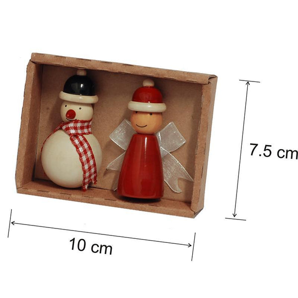 Hand-Crafted Wooden Fridge Magnets - Snowman & Angel (Set of 2)