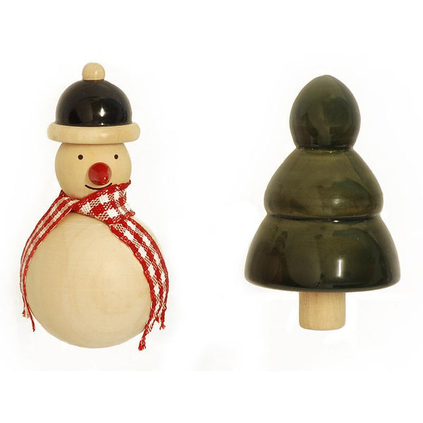 Hand-Crafted Wooden Fridge Magnets - Snowman & Christmas Tree (Set of 2)