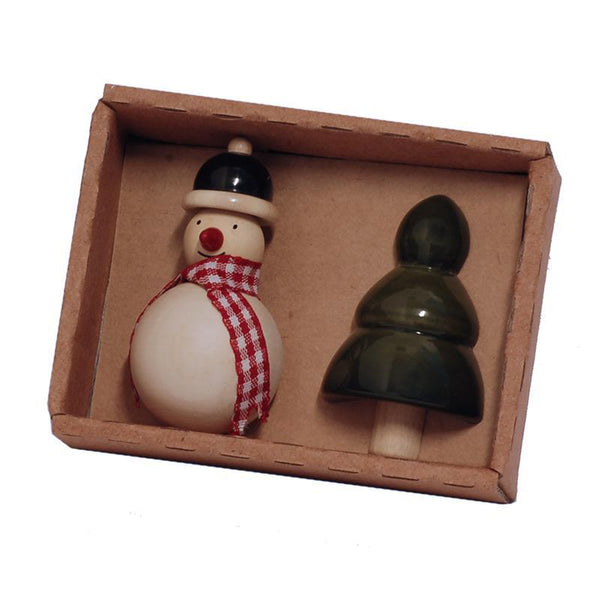 Hand-Crafted Wooden Fridge Magnets - Snowman & Christmas Tree (Set of 2)