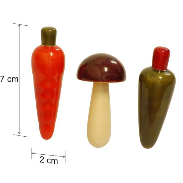 Hand-Crafted Wooden Fridge Magnets - Vegetables (Set of 3)