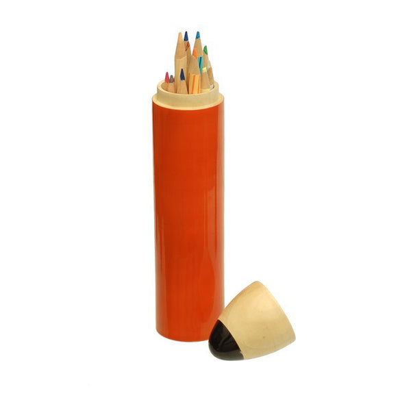 Hand-Crafted Wooden Pencil Shaped Box - Orange