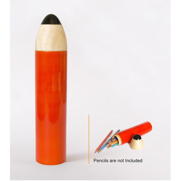 Hand-Crafted Wooden Pencil Shaped Box - Orange