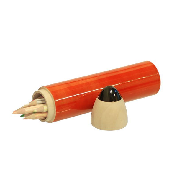 Hand-Crafted Wooden Pencil Shaped Box - Orange