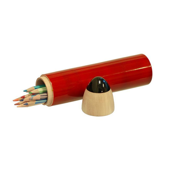 Hand-Crafted Wooden Pencil Shaped Box - Red