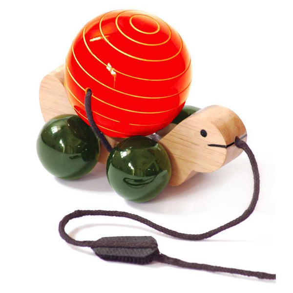 Hand-Crafted Wooden Pull Toy with Rotating Shell - Tuttu the Turtle (Orange)