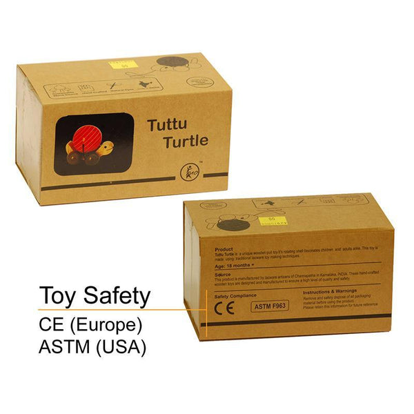 Hand-Crafted Wooden Pull Toy with Rotating Shell - Tuttu the Turtle (Orange)