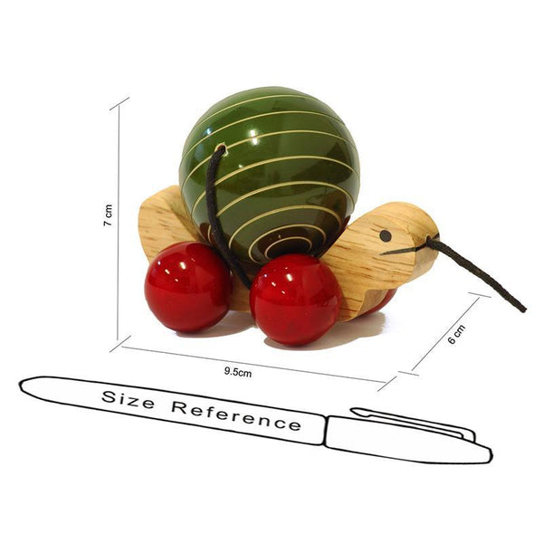 Hand-Crafted Wooden Pull Toy with Rotating Shell - Tuttu the Turtle (Green)