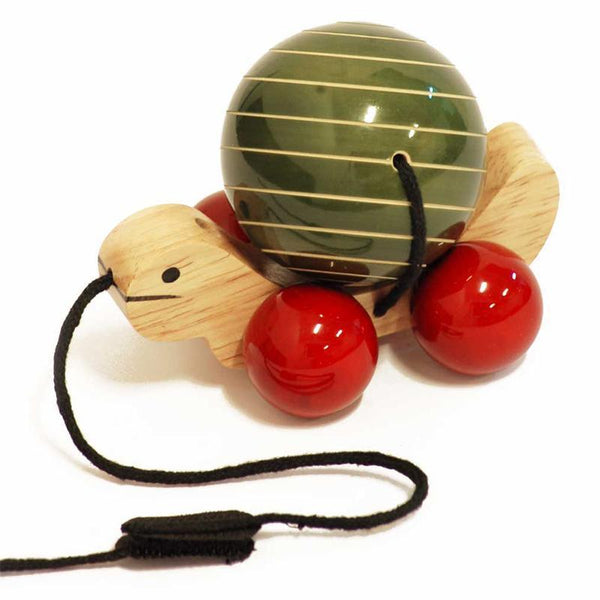 Hand-Crafted Wooden Pull Toy with Rotating Shell - Tuttu the Turtle (Green)