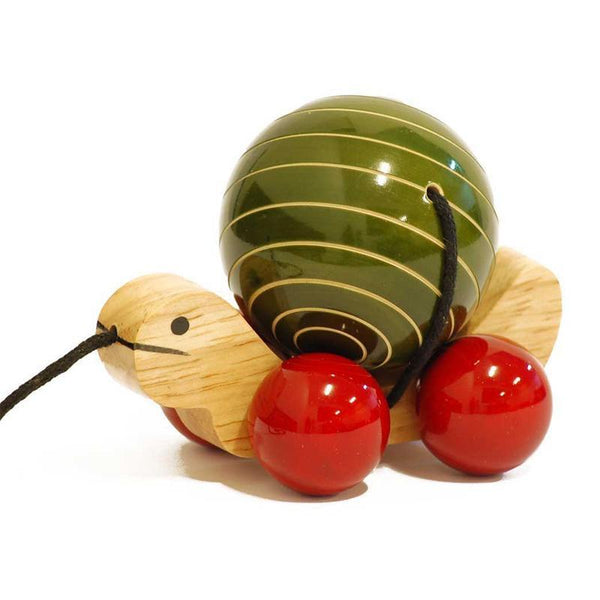 Hand-Crafted Wooden Pull Toy with Rotating Shell - Tuttu the Turtle (Green)