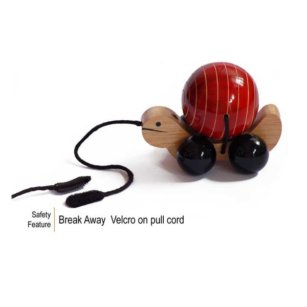 Hand-Crafted Wooden Pull Toy with Rotating Shell - Tuttu the Turtle (Red)