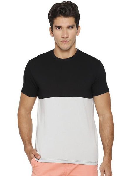 Men's Colour Block Round Neck Bamboo Tee - Slate Black and Harbour Mist (AMCT002M)