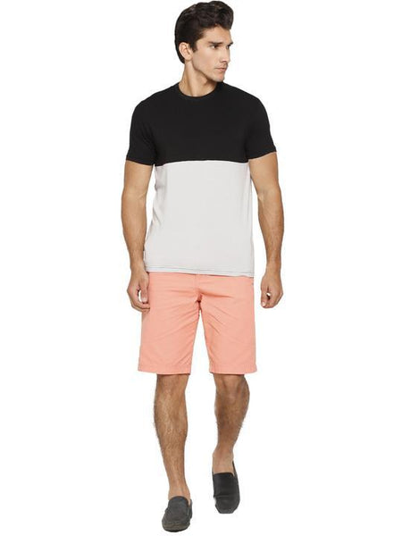Men's Colour Block Round Neck Bamboo Tee - Slate Black and Harbour Mist (AMCT002M)