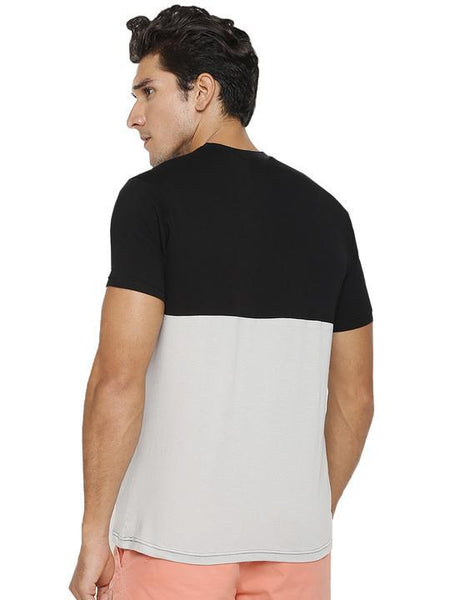 Men's Colour Block Round Neck Bamboo Tee - Slate Black and Harbour Mist (AMCT002M)