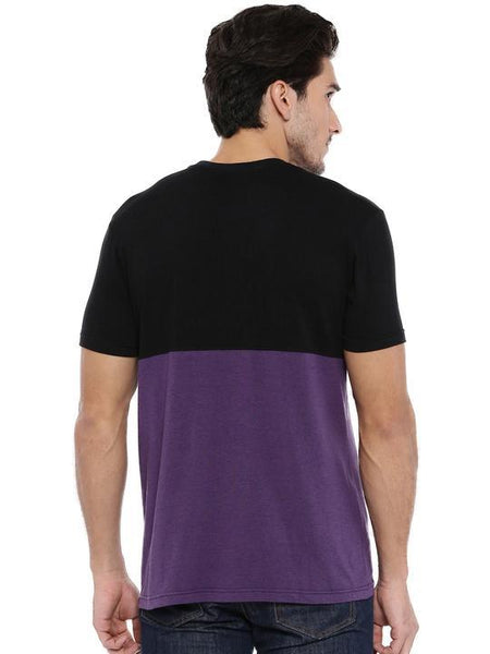 Men's Colour Block Round Neck Bamboo Tee - Slate Black and Midnight Plum (AMCT002P)