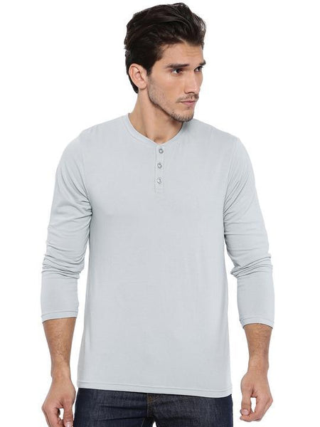 Men's Henley Neck Bamboo Tee - Harbour Mist (AMCT003M)