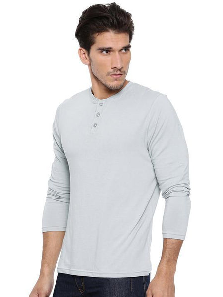 Men's Henley Neck Bamboo Tee - Harbour Mist (AMCT003M)