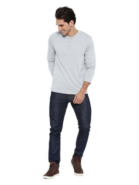 Men's Henley Neck Bamboo Tee - Harbour Mist (AMCT003M)