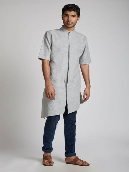 Men's Natural Hemp Kurta - Grey Melange
