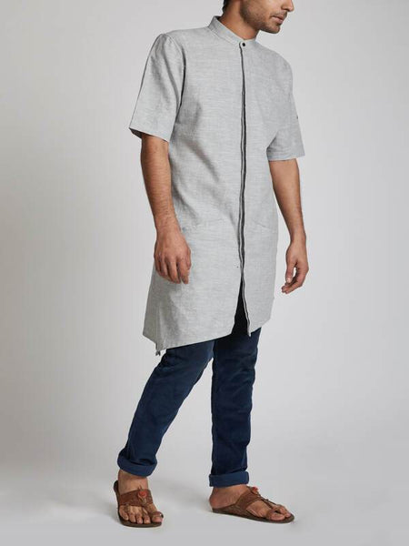Men's Natural Hemp Kurta - Grey Melange
