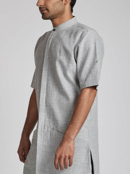 Men's Natural Hemp Kurta - Grey Melange