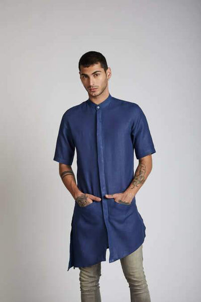 Men's Natural Hemp Kurta - Navy