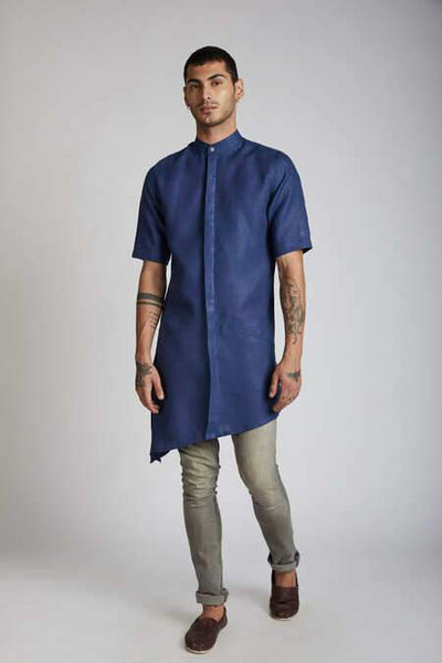 Men's Natural Hemp Kurta - Navy