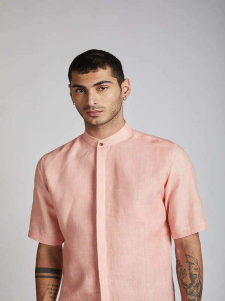 Men's Natural Hemp Kurta - Peach