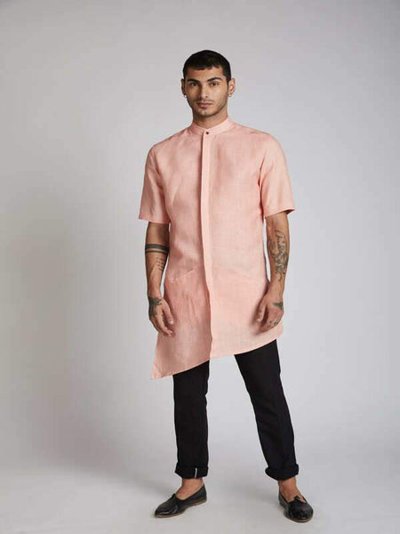 Men's Natural Hemp Kurta - Peach