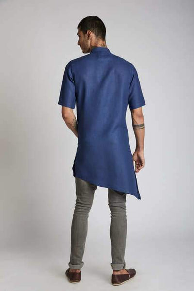 Men's Natural Hemp Kurta - Navy