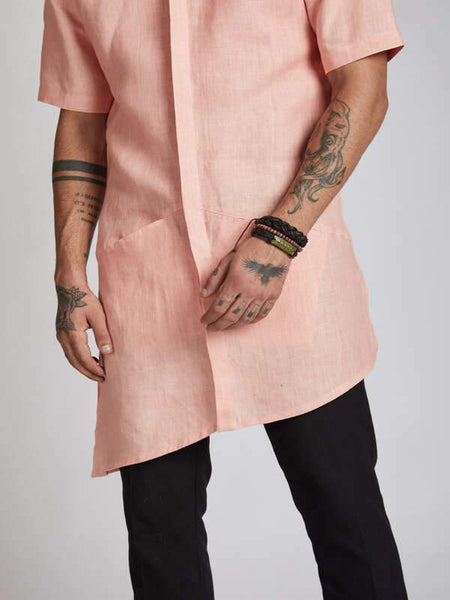 Men's Natural Hemp Kurta - Peach