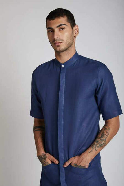 Men's Natural Hemp Kurta - Navy
