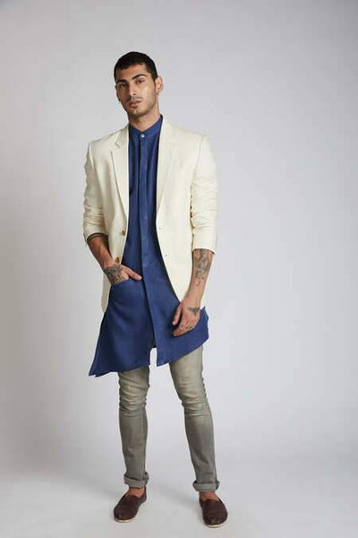 Men's Natural Hemp Kurta - Navy
