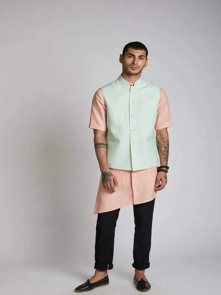 Men's Natural Hemp Kurta - Peach