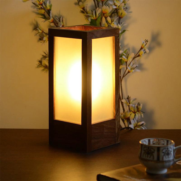 Frosted Glass Table Lamp In Sheesham Wood created by Traditional Artisans