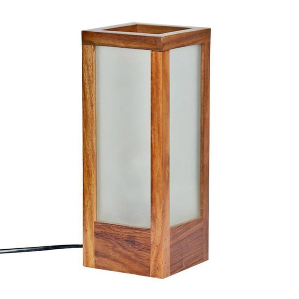 Frosted Glass Table Lamp In Sheesham Wood created by Traditional Artisans