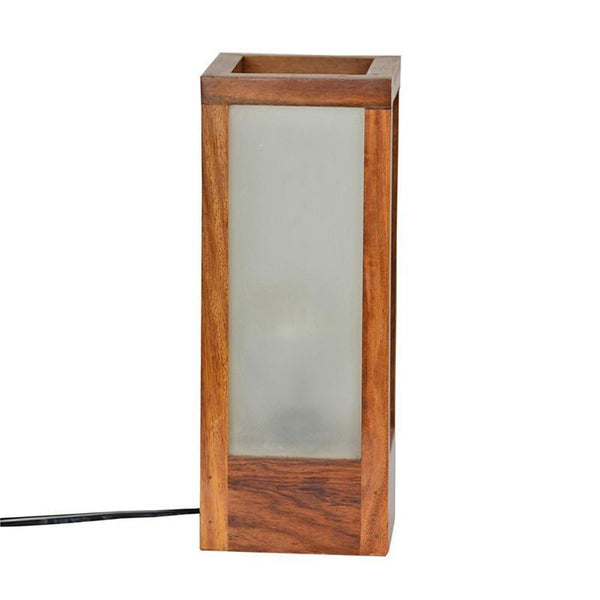 Frosted Glass Table Lamp In Sheesham Wood created by Traditional Artisans