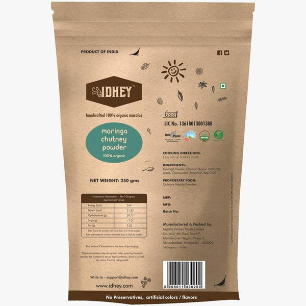 Combo Pack of 3 Organic Powders - Chutney + Pepper + Moringa Powder, 100g each