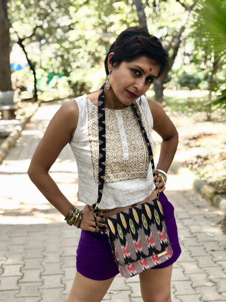 Multicoloured Handwoven Ikat Sling Bag