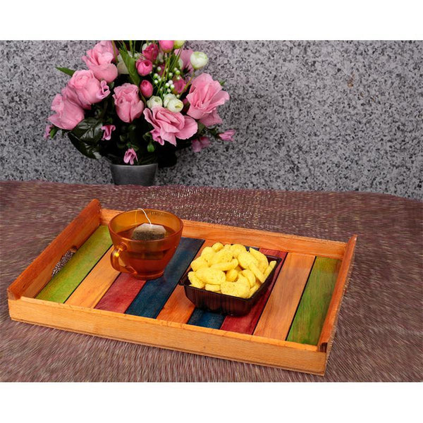 Wooden Serving Tray Created by Traditional Artisans - Multi-Coloured