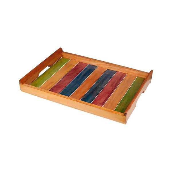 Wooden Serving Tray Created by Traditional Artisans - Multi-Coloured