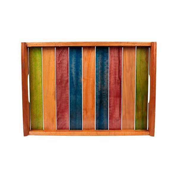 Wooden Serving Tray Created by Traditional Artisans - Multi-Coloured