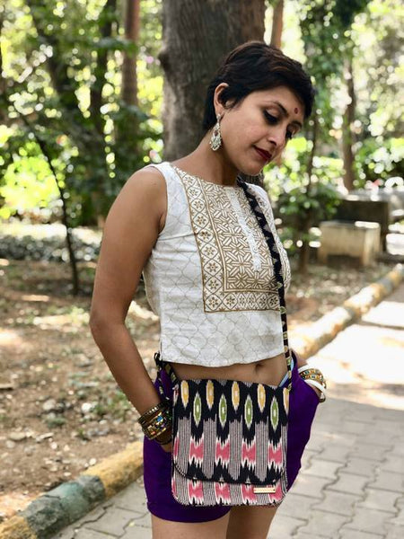 Multicoloured Handwoven Ikat Sling Bag
