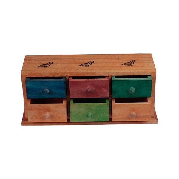 Wooden Chest of Drawers (Multi-Coloured) Hand-Carved by Traditional Artisans