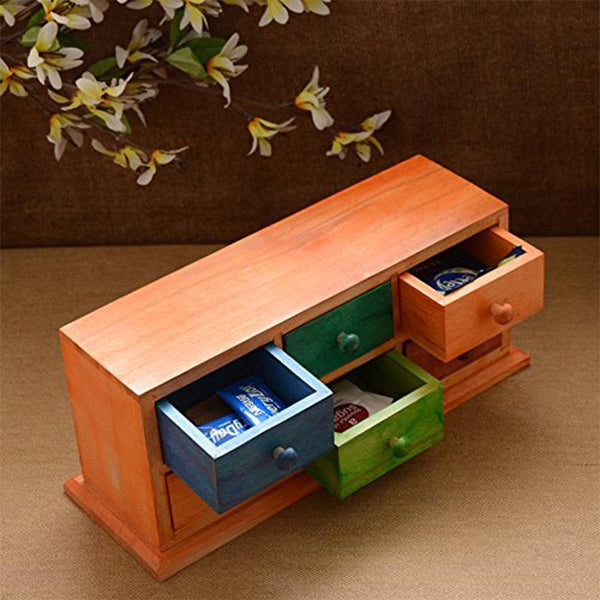 Wooden Chest of Drawers (Multi-Coloured) Hand-Carved by Traditional Artisans