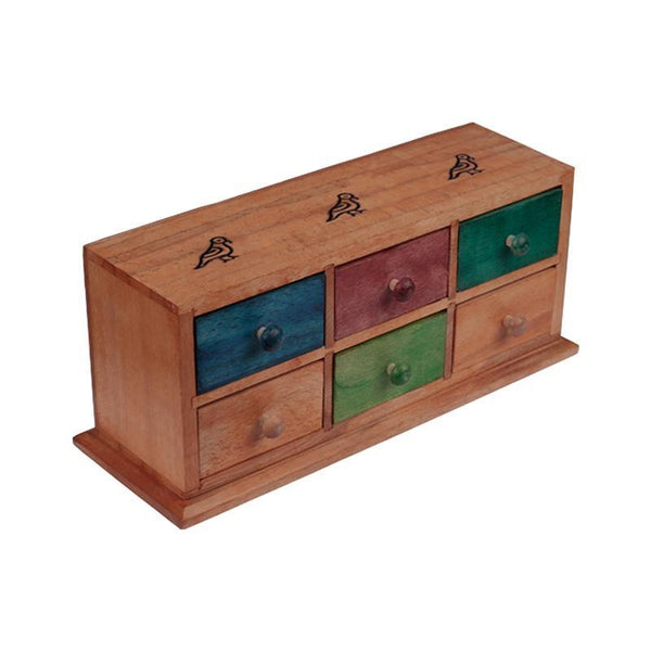 Wooden Chest of Drawers (Multi-Coloured) Hand-Carved by Traditional Artisans