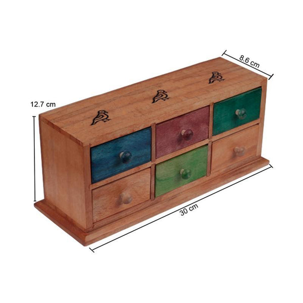 Wooden Chest of Drawers (Multi-Coloured) Hand-Carved by Traditional Artisans